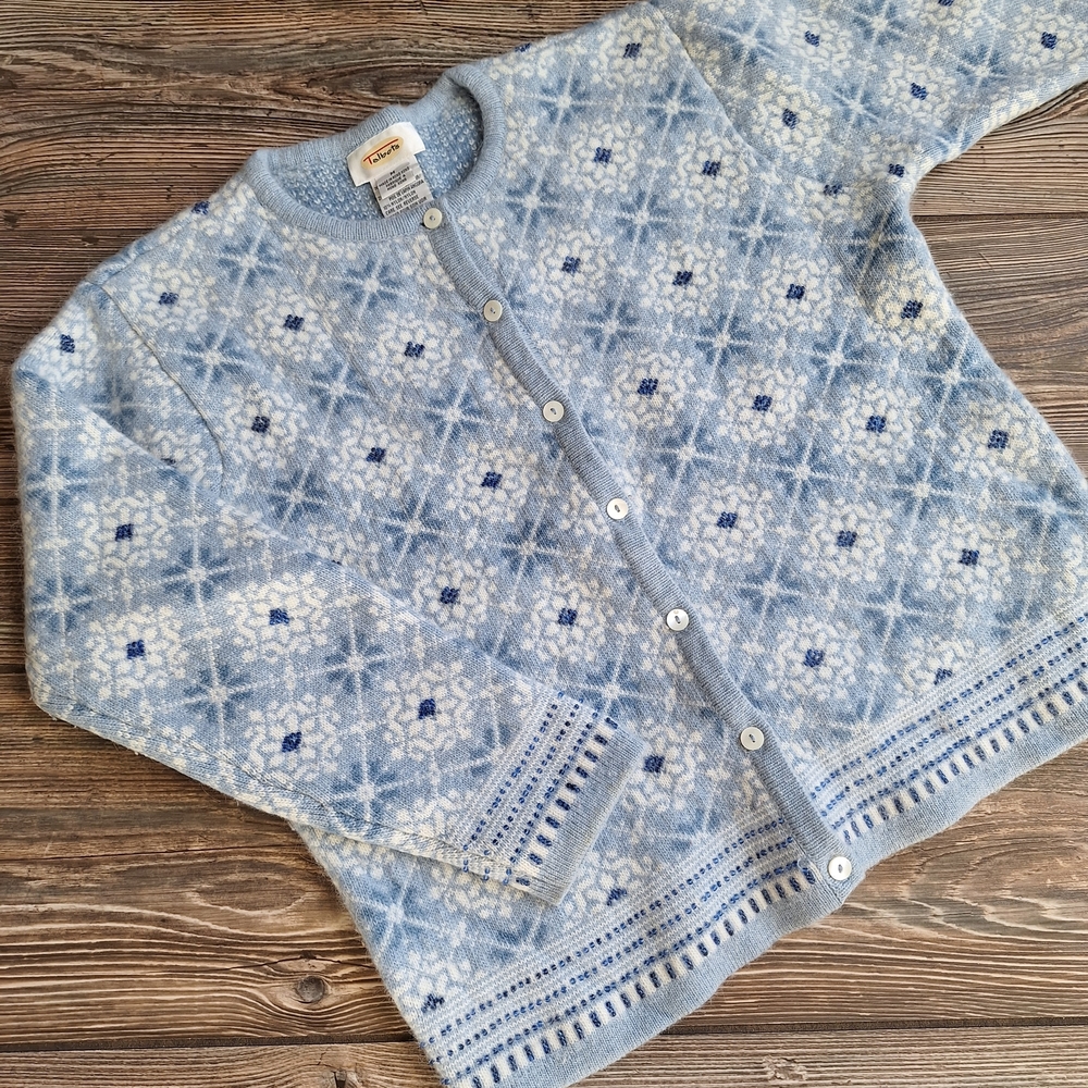 Vintage Talbots Lambswool Angora Embellished Beaded Nordic Cardigan Sweater